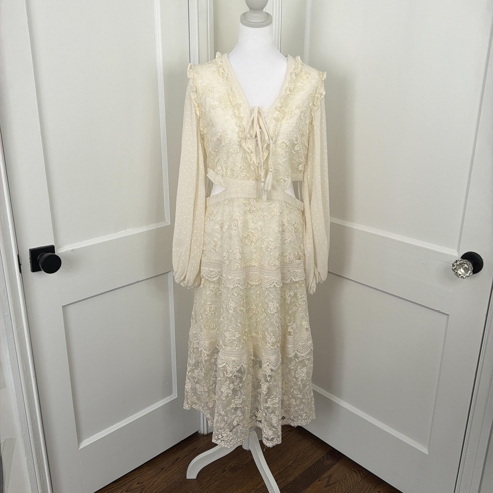 Alexis X Target Dress Womens‎ Large Off White Lace Midi Cutout Romantic Coquette